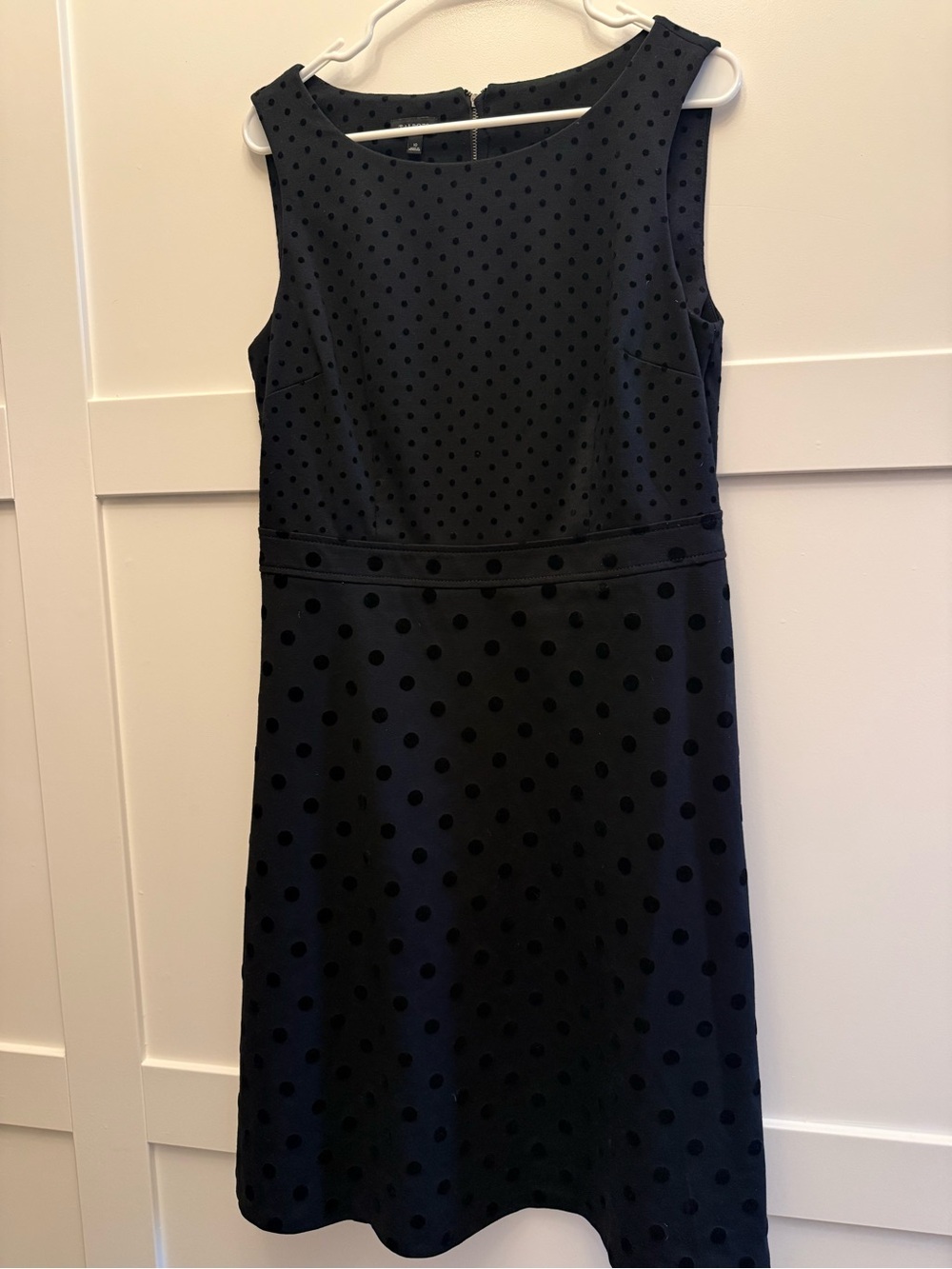 Talbots Black Flocked Polka Dot Fit & Flare Dress Sleeveless Size 10